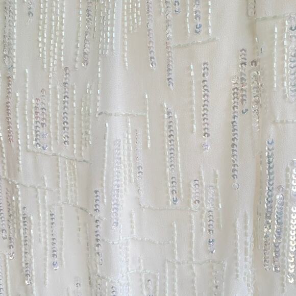 Mac Duggal 93597 Sequin White Abstract Midi Sheath Dress 12 High Neck - Picture 8 of 11